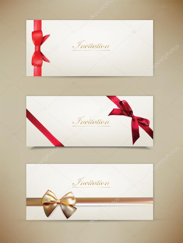 Collection of gift cards and invitations with ribbons.