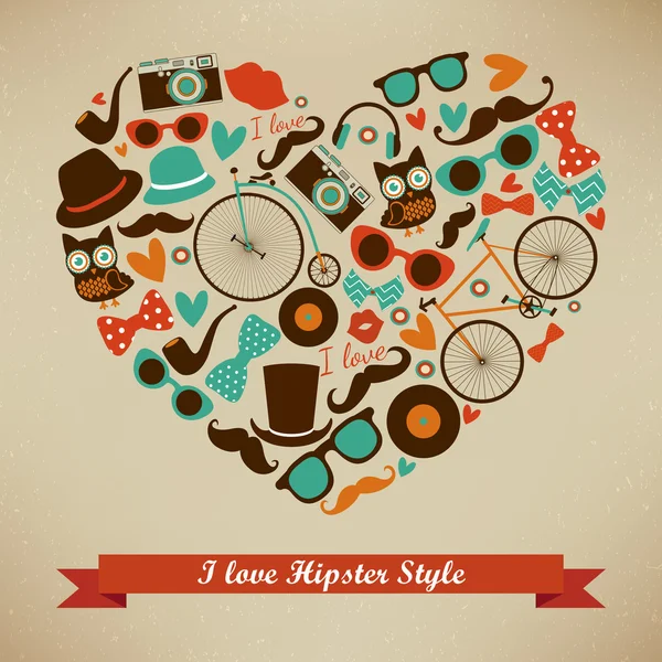 Ensemble d'icônes I Love Hipster Style — Image vectorielle