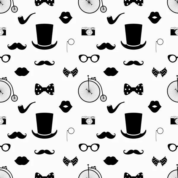 Modèle sans couture Hipster noir et blanc — Image vectorielle