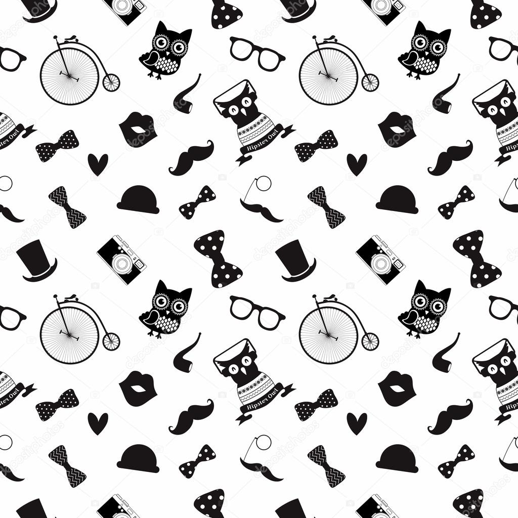 Hipster Black and White Seamless Pattern