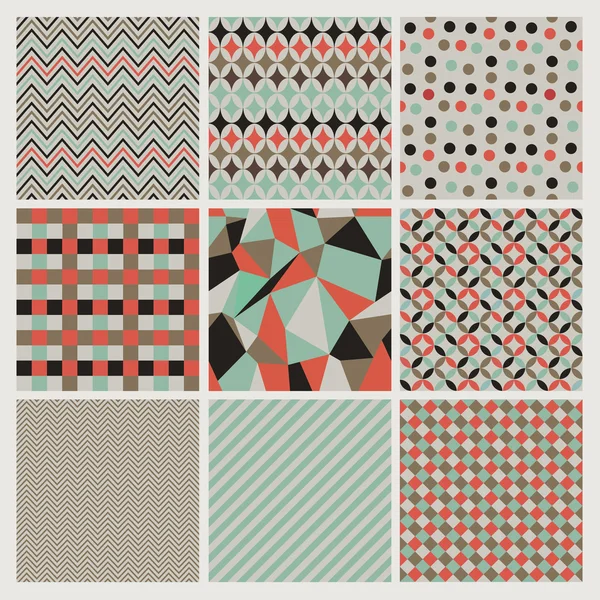 Nahtlose geometrische Hipster-Hintergrund-Set. — Stockvektor