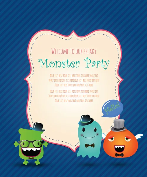 Hipster Monster Party Card. Ilustración vectorial — Archivo Imágenes Vectoriales