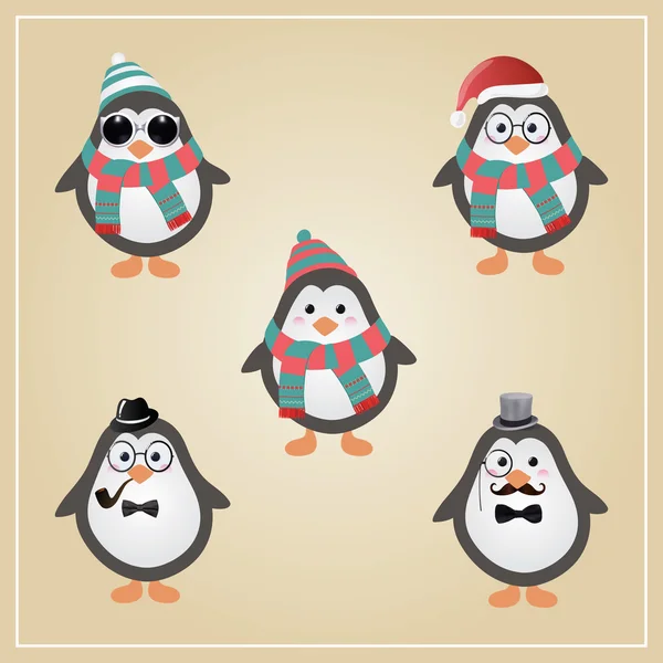 Vintern hipster pingviner illustration — Stock vektor