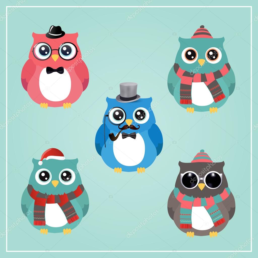 冬の流行に敏感なフクロウのイラスト — ストックベクター