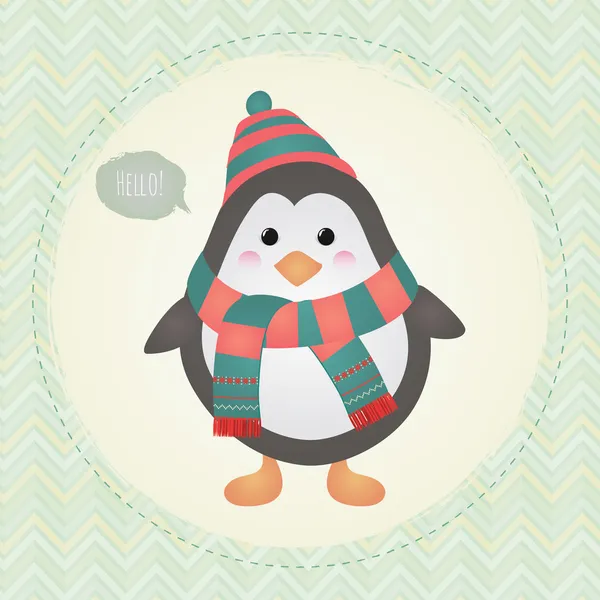 Pinguino carino in Textured Frame disegno illustrazione — Vettoriale Stock