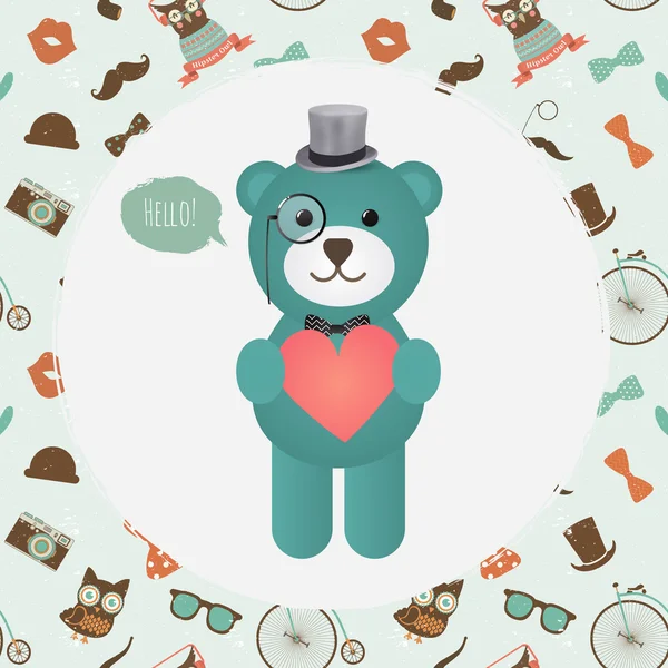 Urso de hipster segurando coração ilustração — Wektor stockowy