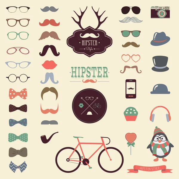 Zestaw ikon Hipster Retro Vintage — Wektor stockowy