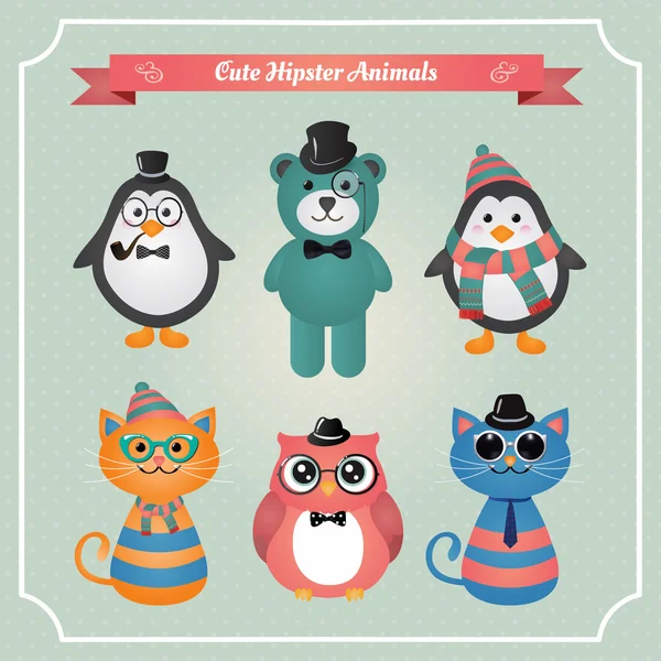 Mode mignonne Hipster Animaux & animaux de compagnie — Image vectorielle