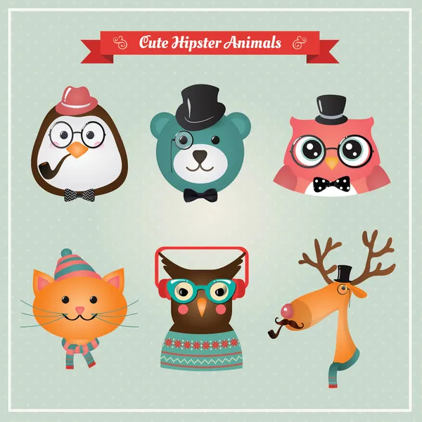 Mode mignonne Hipster Animaux & animaux de compagnie — Image vectorielle