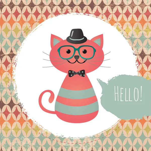Hipster Cat in Textured Frame design illustration Stock Vector