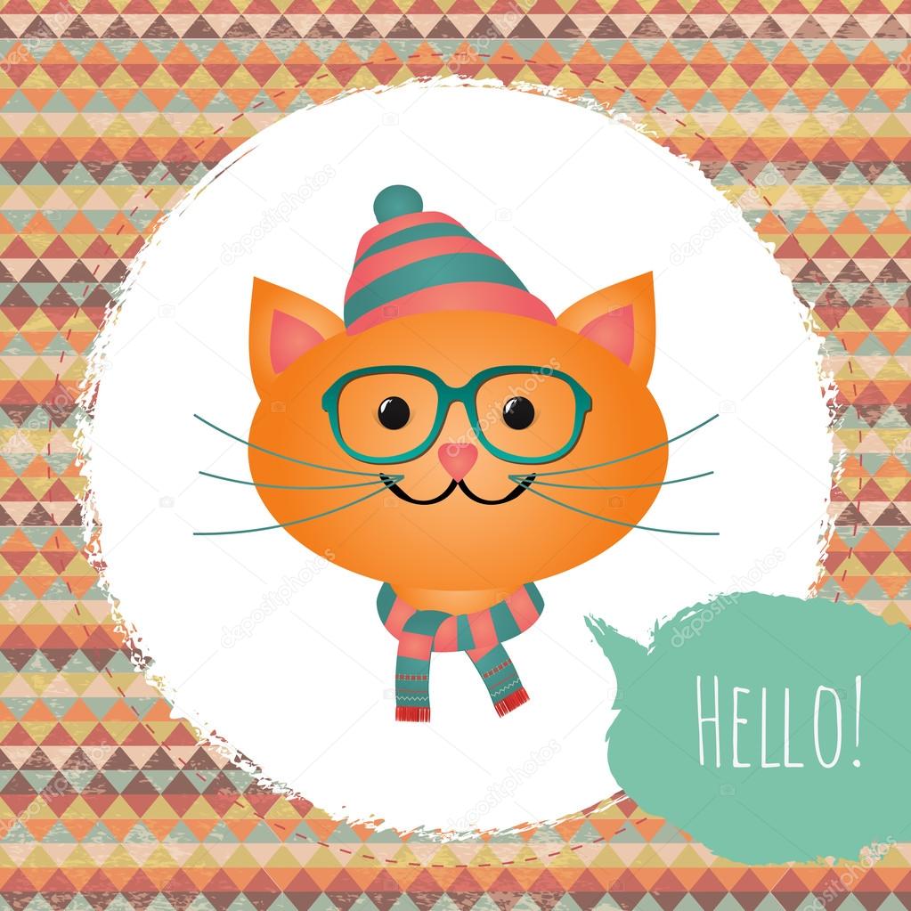 Hipster Cat in Textured Frame design illustration