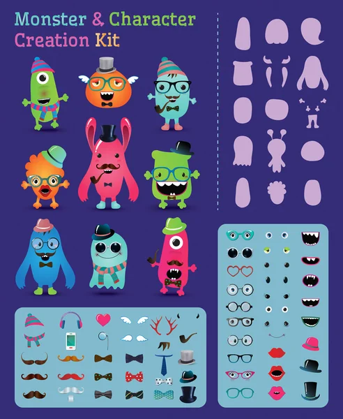 Hipster Monster and Character Creation Kit — Stock Vector