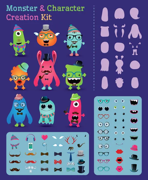 Hipster Monster and Character Creation Kit — Stock Vector