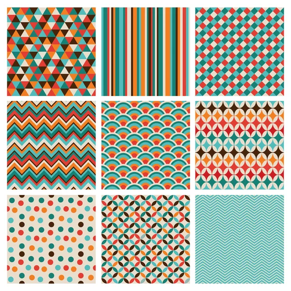 Seamless retro geometric hipster background set. — Stock Vector