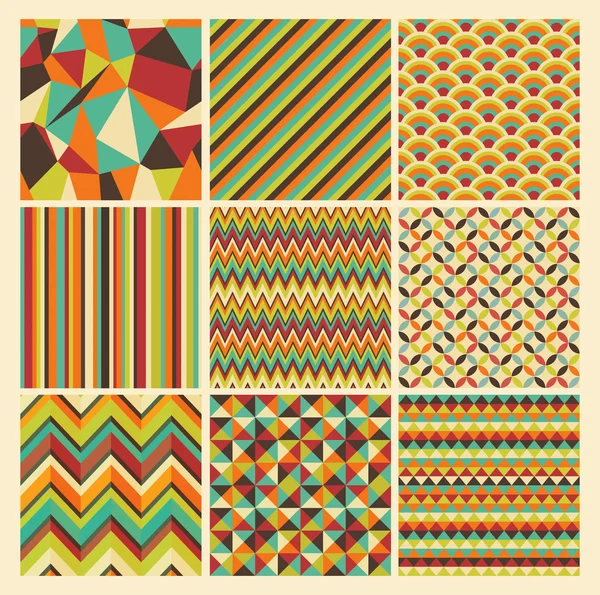 Seamless retro geometric hipster background set. — Stock Vector