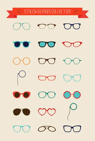 Conjunto de ícones de óculos vintage retro Hipster — Vetor de Stock