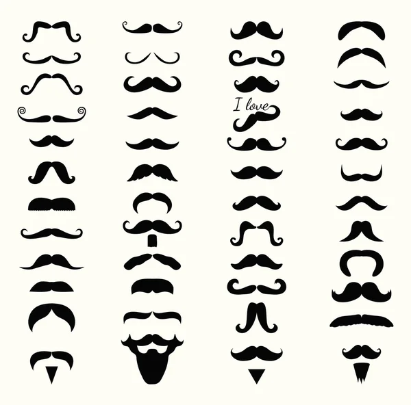 Vector Black and White mustache icon set — Stock Vector