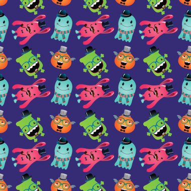 vektör retro hipster canavarlar seamless modeli