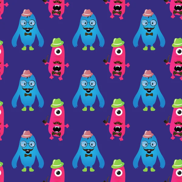 Modèle sans couture Vector Retro Hipster Monsters — Image vectorielle