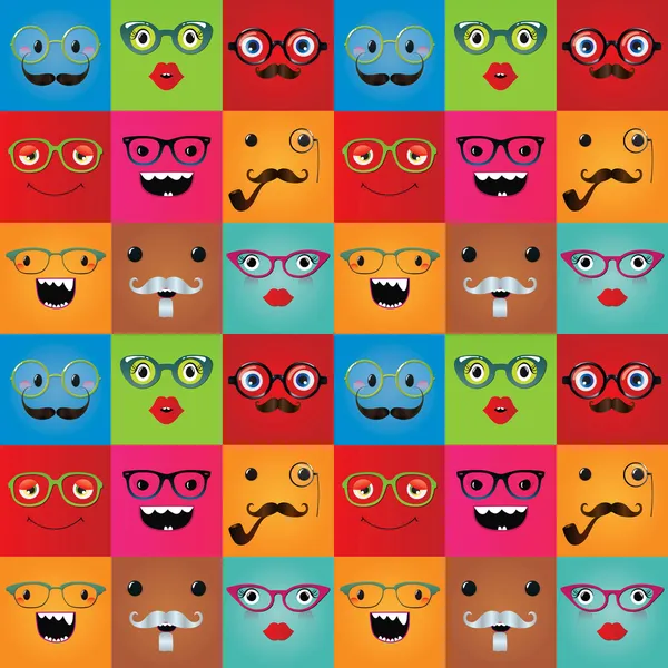 Funny hipster monster faces seamless background — Stock Vector
