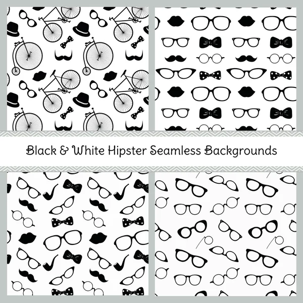 Hipster Black and White Seamless Patterns — Stock Vector