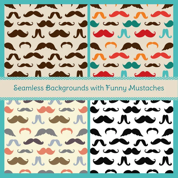 Hipster Mustaches Vector Seamless Patterns — Stock Vector