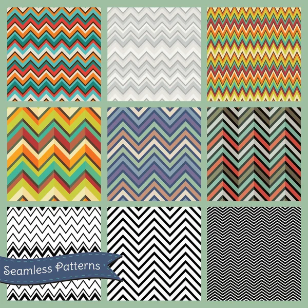 Conjunto de fondo Zigzag geométrico retro sin costuras . — Vector de stock