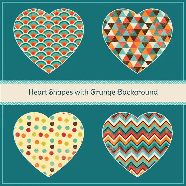 Herzformen mit geometrischem Grunge-Hintergrund — Stockvektor
