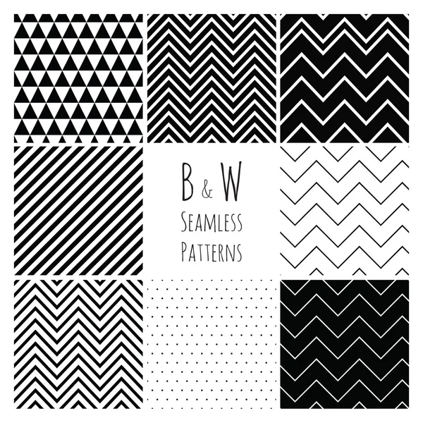 Seamless Black and White geometric background set. — Stock Vector