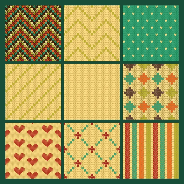Conjunto de padrões de tricô sem costura — Vetor de Stock