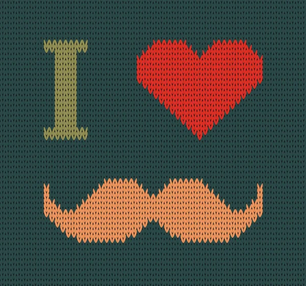 I Love Mustache Knitted Illustration — Stock Vector