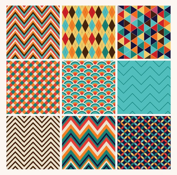 Seamless geometric hipster background set. — Stock Vector