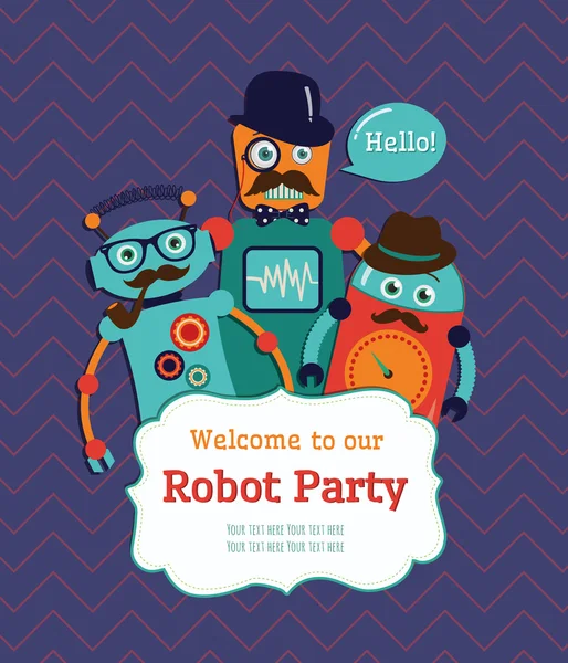 Robot Party Invitation Card Design — Stock Vector