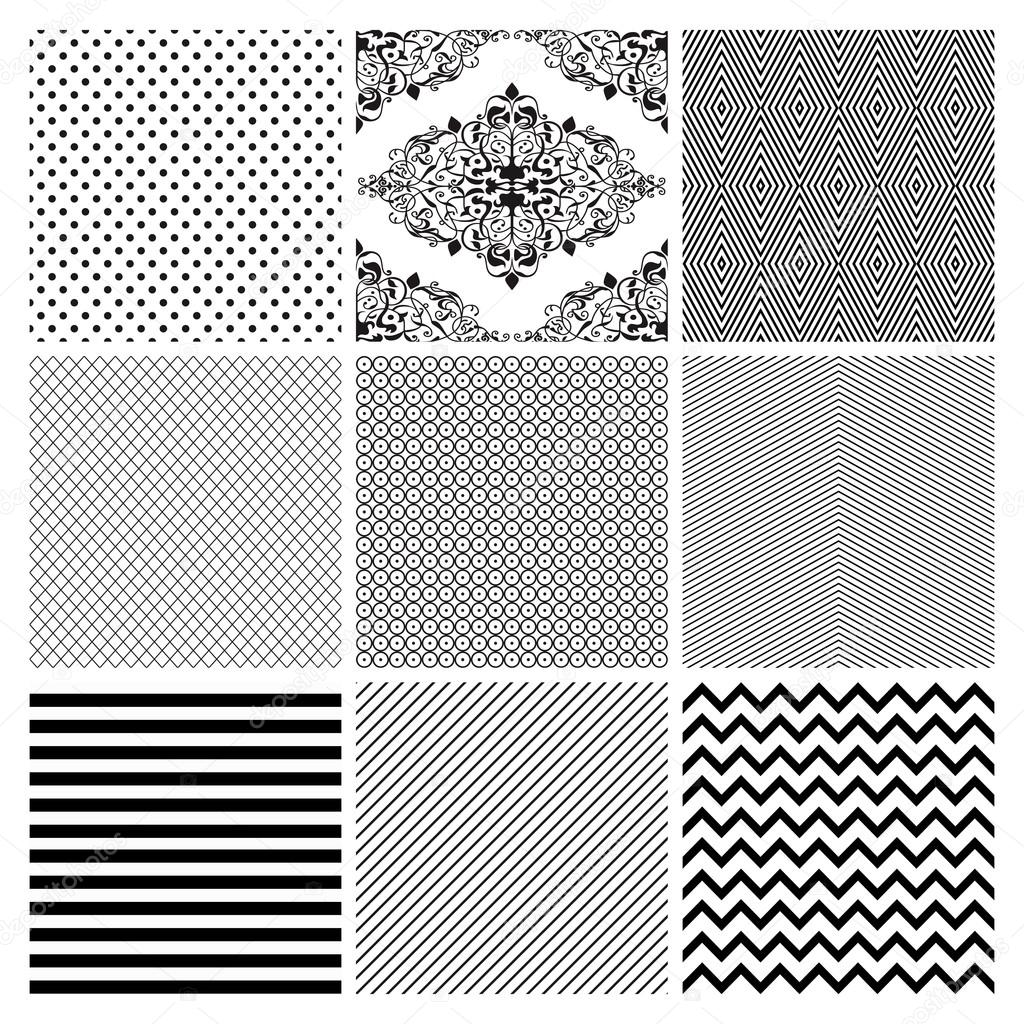 Seamless Black and White geometric background set. Stock Vector Image