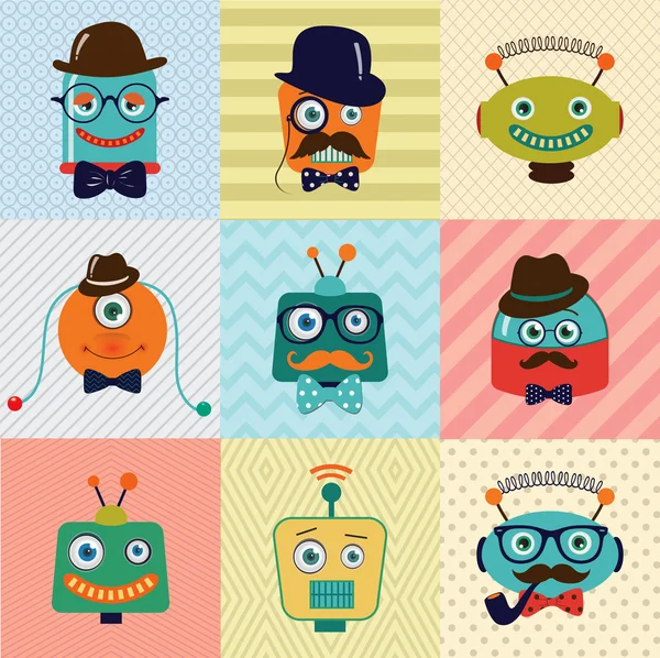 Hipster Vintage Cute Fashion Robots — Stock Vector