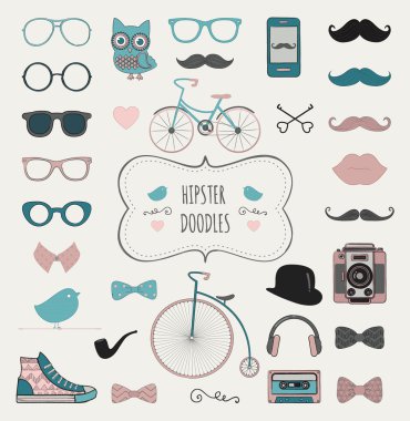yenilikçi retro vintage doodle Icon set