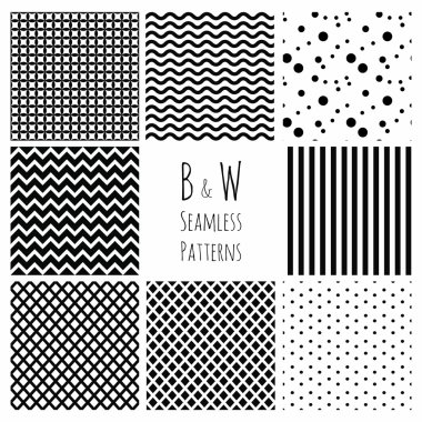 Seamless Black and White geometric background set. clipart