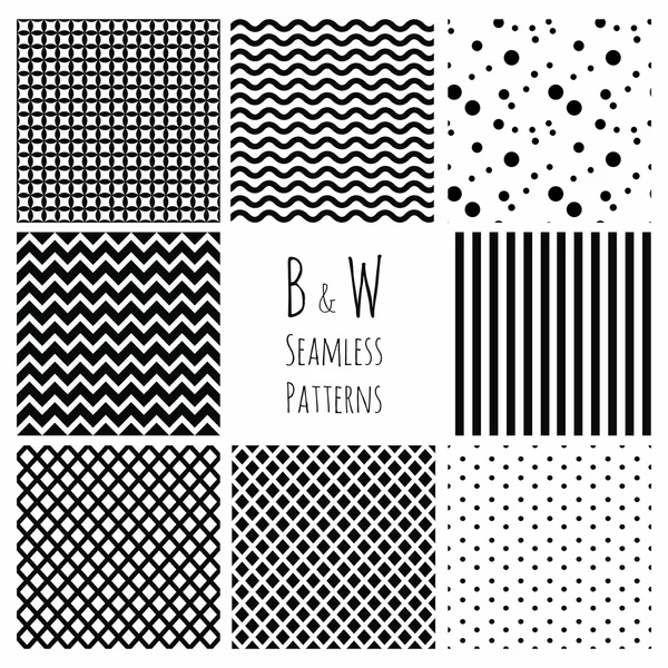 Seamless Black and White geometric background set. — Stock Vector