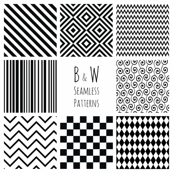 Seamless Black and White geometric background set. — Stock Vector