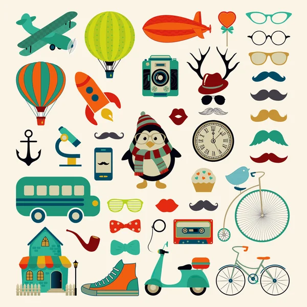 Vector Retro Vintage Hipster Icon Set. — Stock Vector