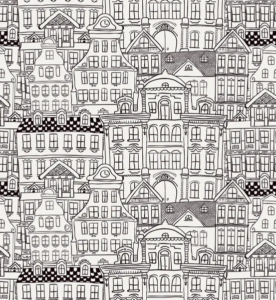 Old Styled Houses Seamless Pattern — Stock Vector