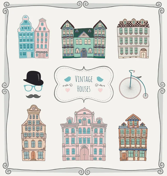 Vector Vintage Maisons de style ancien — Image vectorielle