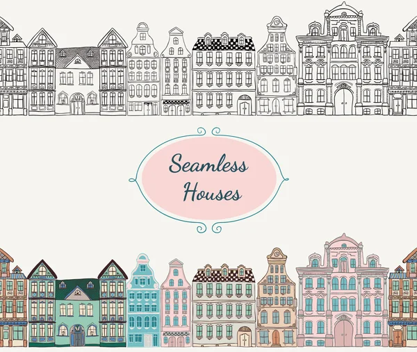 Vector Seamless Old Styled Houses — Stock Vector