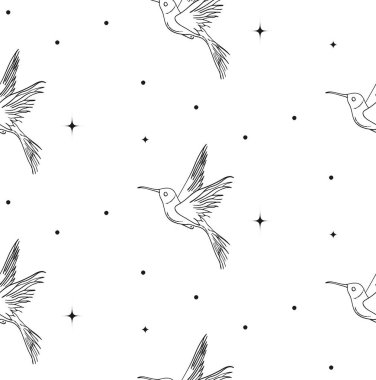 Soyut Arkaplan Kusursuz Desen Kuşu ve Yıldızı