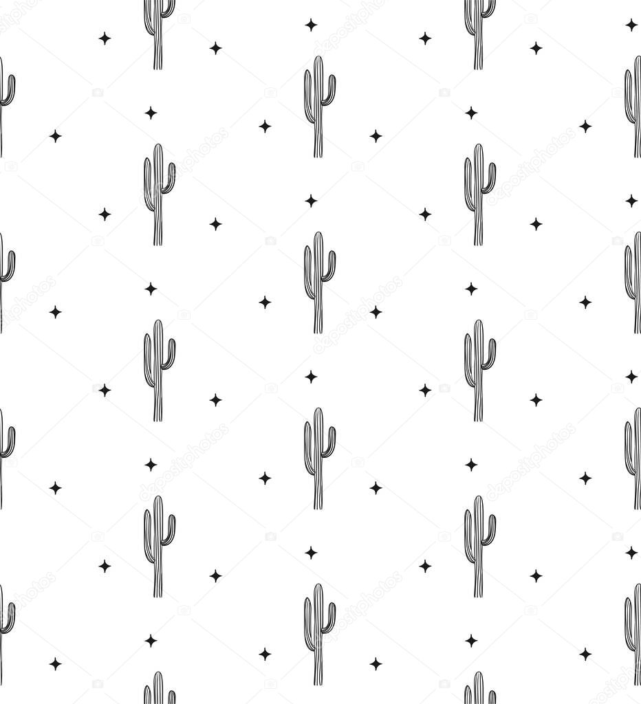 Abstract Background Seamless Pattern Cactus And Star