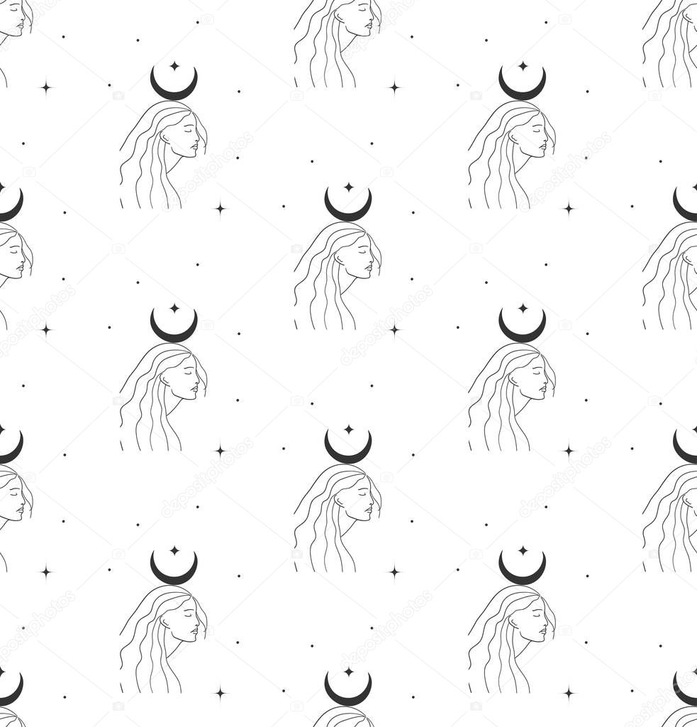 Abstract Background Seamless Pattern Girl And Luna