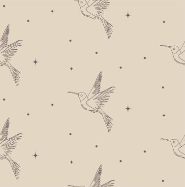 Soyut Arkaplan Kusursuz Desen Rengi. Kuş ve Yıldız