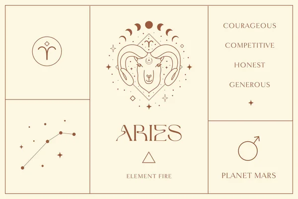 Bélier Illustrations de conception de signes du zodiaque. Élément vectoriel ésotérique, icône — Image vectorielle