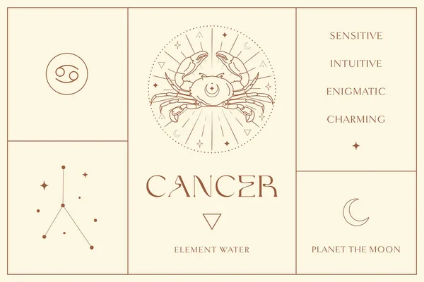 Cancro segno zodiacale Design Illustrazioni. Elemento vettoriale esoterico, icona — Vettoriale Stock