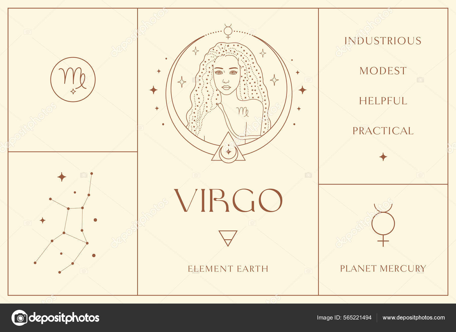 Virgo Zodiac Sign Design Illustrations. Esoteric Vector Element, Icon